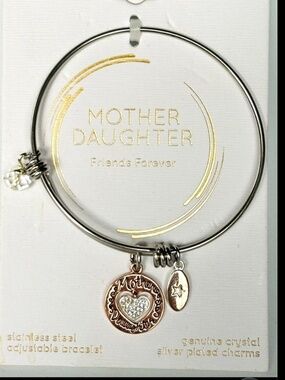 Mother Daughter Friends Forever Stainless Steel Heart Bangle